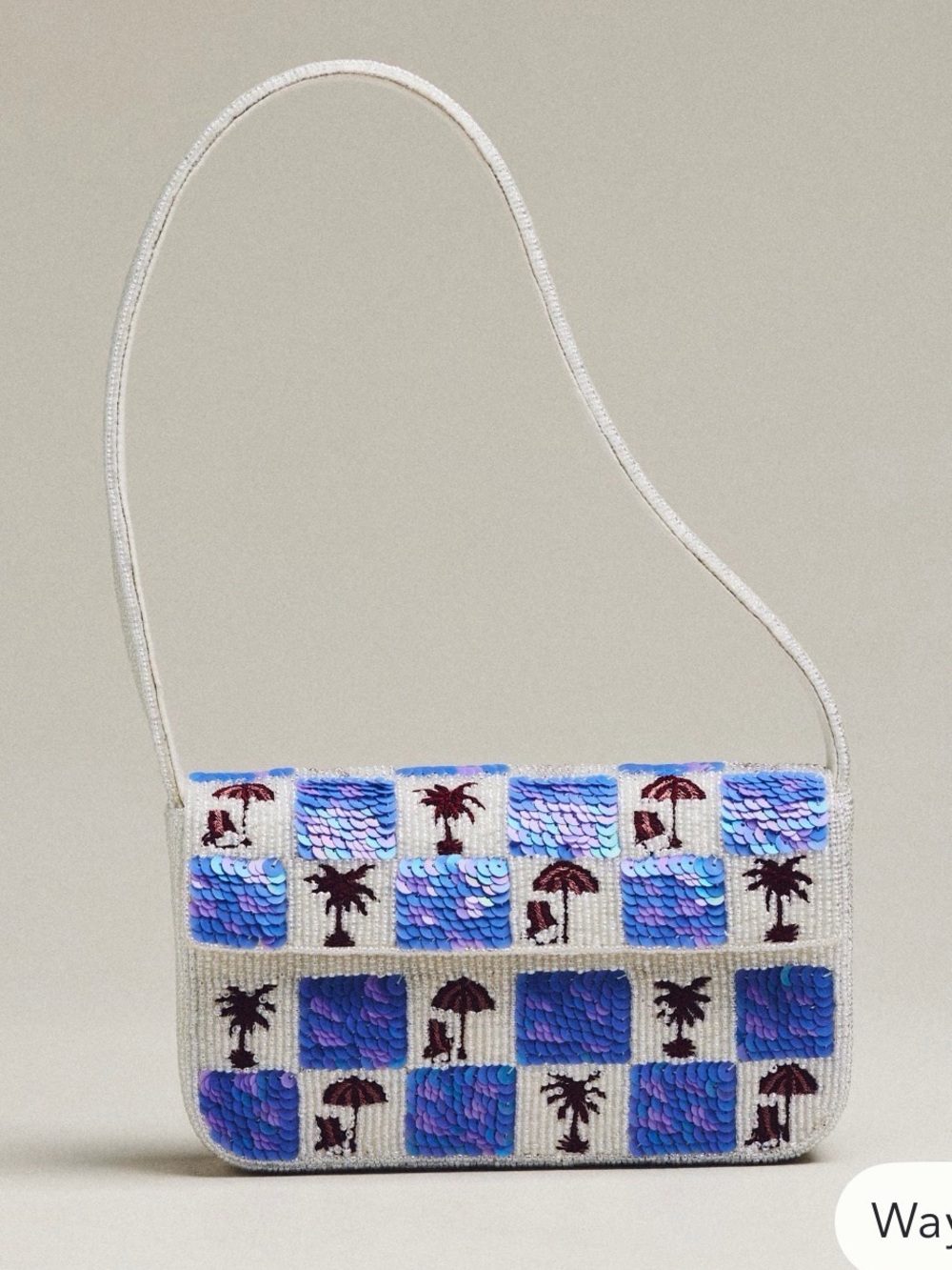 Anthropologie Blue and White Sequin Palm Crossbody Bag